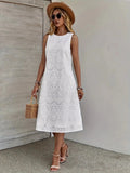 Florence | Elegant Sleeveless Lace White Midi Dress