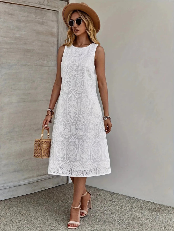Florence | Elegant Sleeveless Lace White Midi Dress – view 1