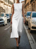 Ruby | Elegant Sleeveless Wrap White Midi Dress