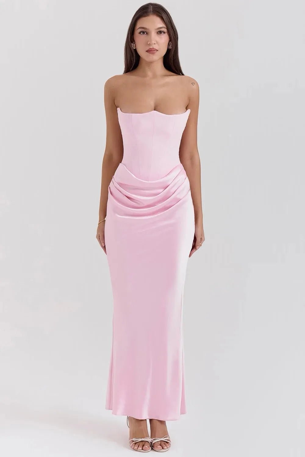 Lena | Elegant Strapless Black Dress with Corset Detail - Emma's Dresses