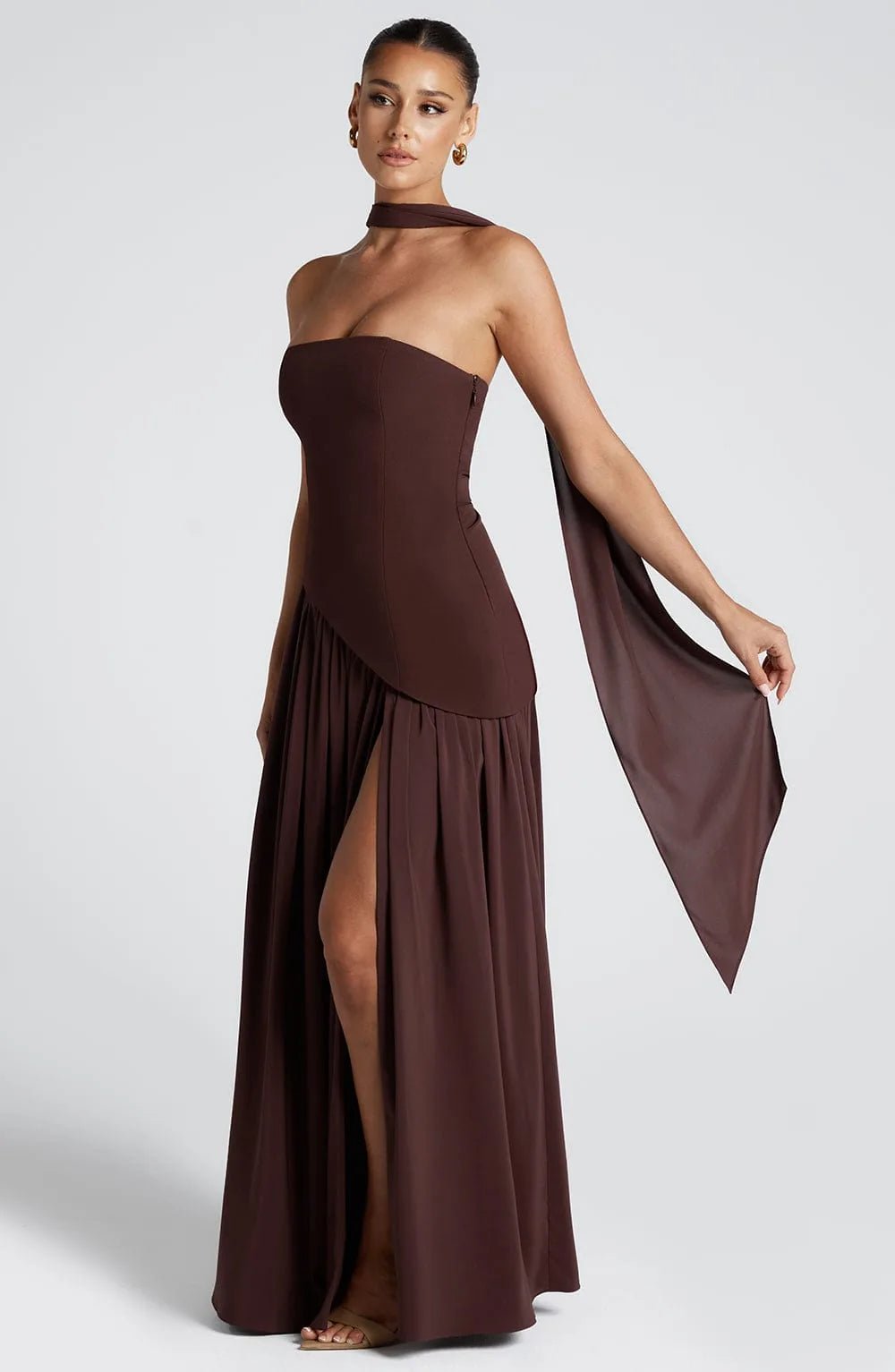 Lily | Elegant Yellow Strapless Maxi Dress With Choker Neck - Emma's Dresses