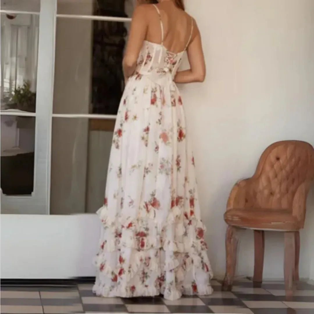 Freya | Elegant Floral Tiered Ruffle Maxi Dress - Emma's Dresses