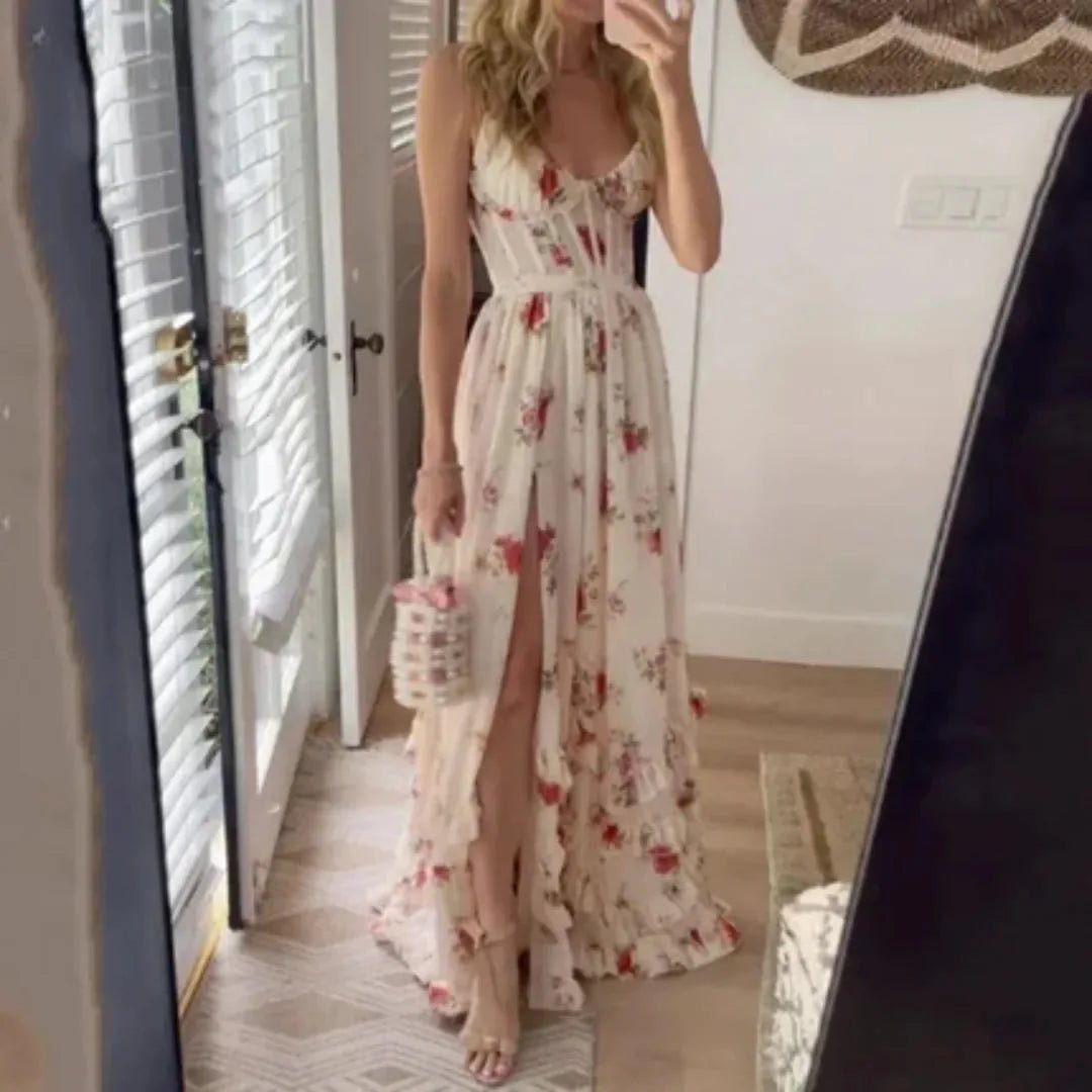 Freya | Elegant Floral Tiered Ruffle Maxi Dress - Emma's Dresses