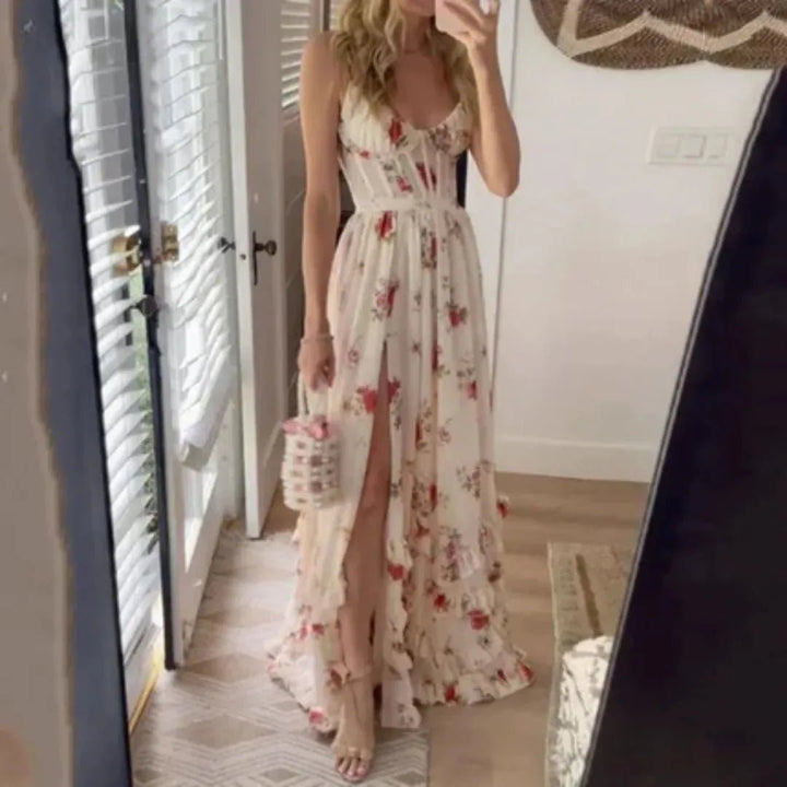 Freya | Elegant Floral Tiered Ruffle Maxi Dress - Emma's Dresses