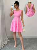 Florence | Elegant Tiered V-Neck Pink Midi Dress