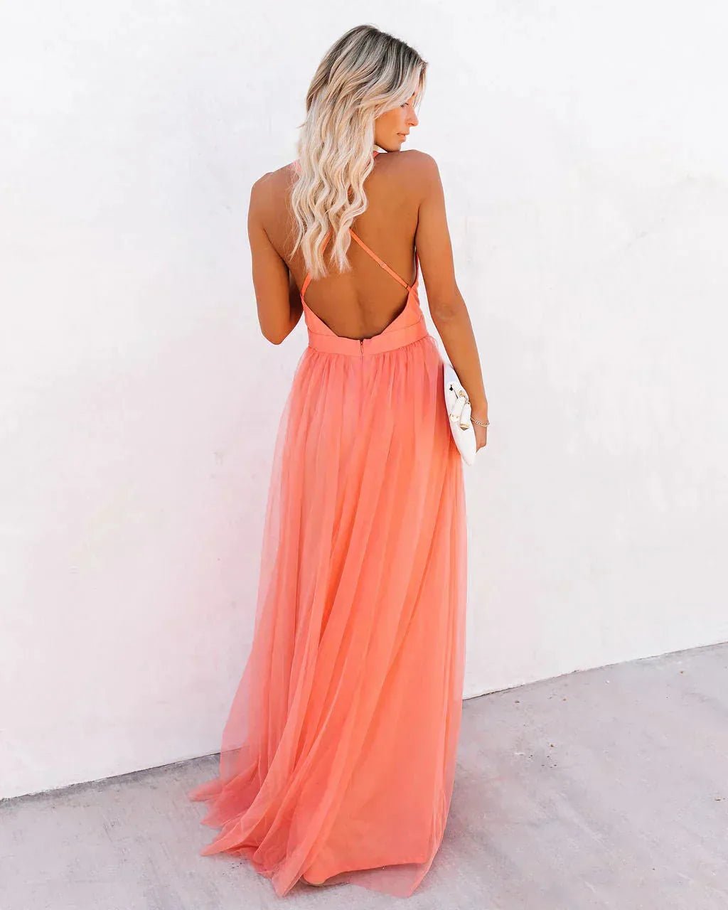 Naomi | Elegant Orange V - Neck Maxi Dress With Flowing Silhouette - Emma's Dresses