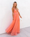 Naomi | Elegant Orange V-Neck Maxi Dress With Flowing Silhouette