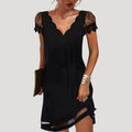 Iris | Elegant Black V-Neck Lace Sleeve Mini Dress