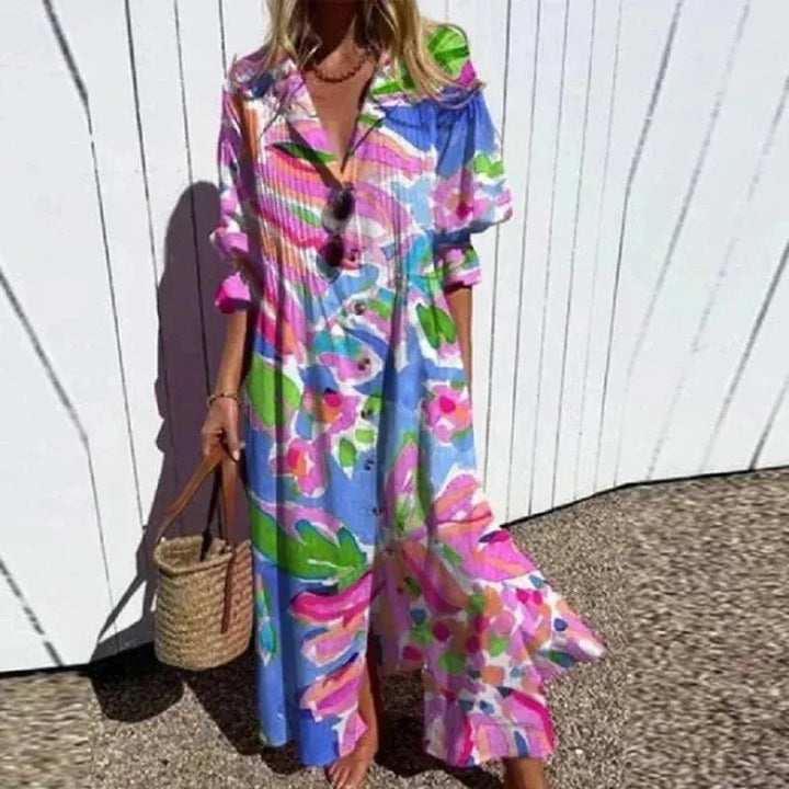 Isabella | Elegant V-Neck Floral Maxi Dress With Long Sleeves – view 4