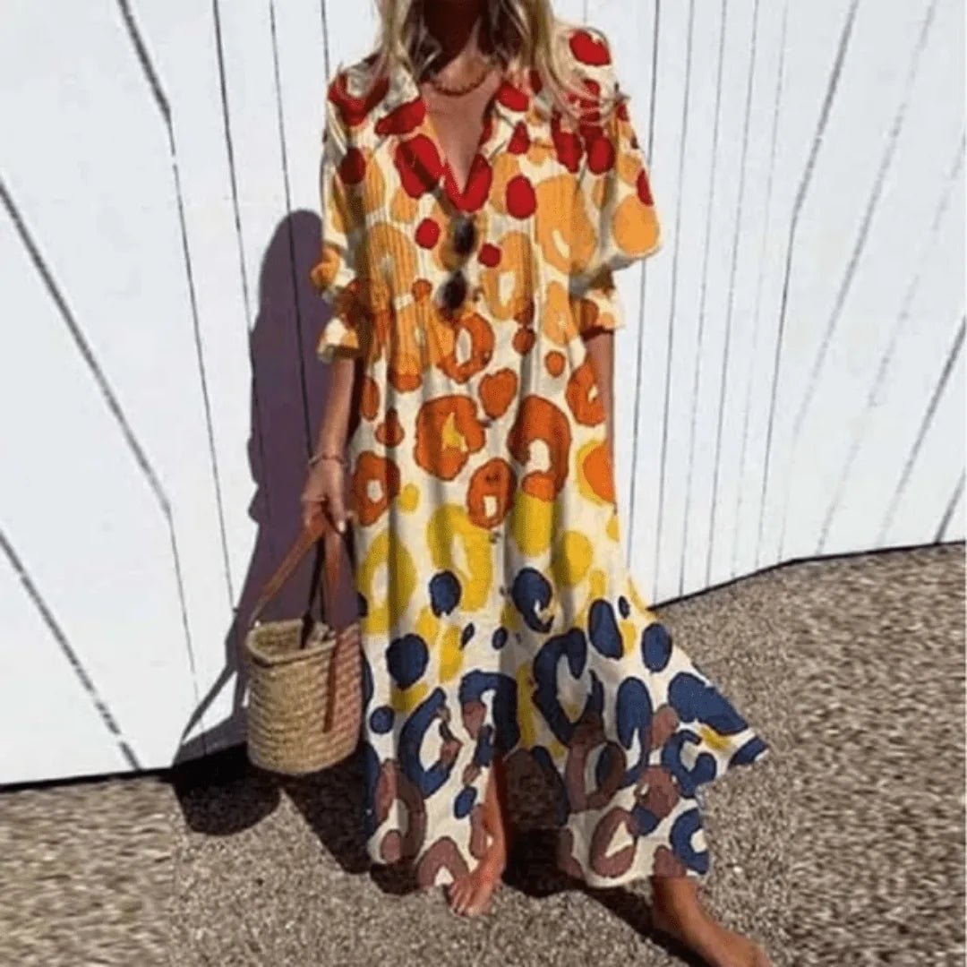 Isabella | Elegant V-Neck Floral Maxi Dress With Long Sleeves – view 3