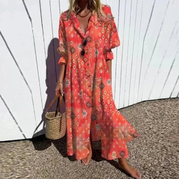 Isabella | Elegant V-Neck Floral Maxi Dress With Long Sleeves – view 5