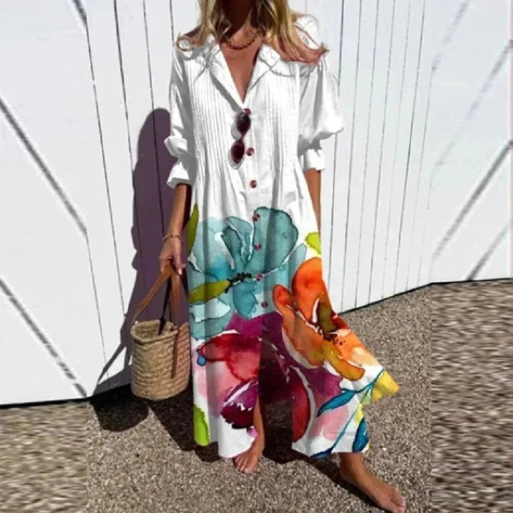Isabella | Elegant V-Neck Floral Maxi Dress With Long Sleeves – view 2