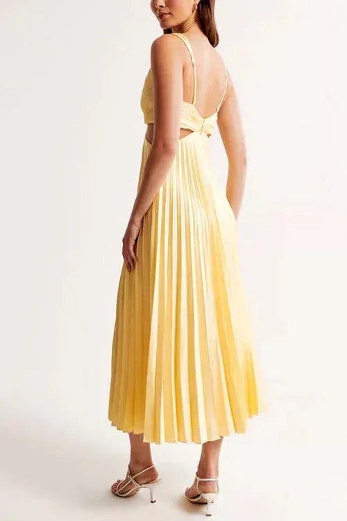 Stella | Elegant Orange V - Neck Pleated Maxi Dress - Emma's Dresses