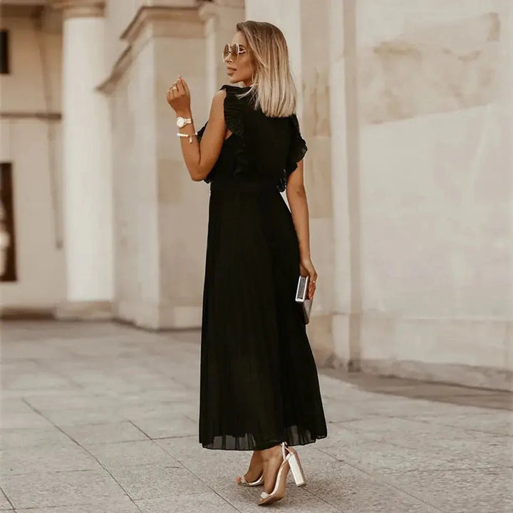 Emma | Elegant White V-Neck Ruffle Maxi Dress Sleeveless – view 7