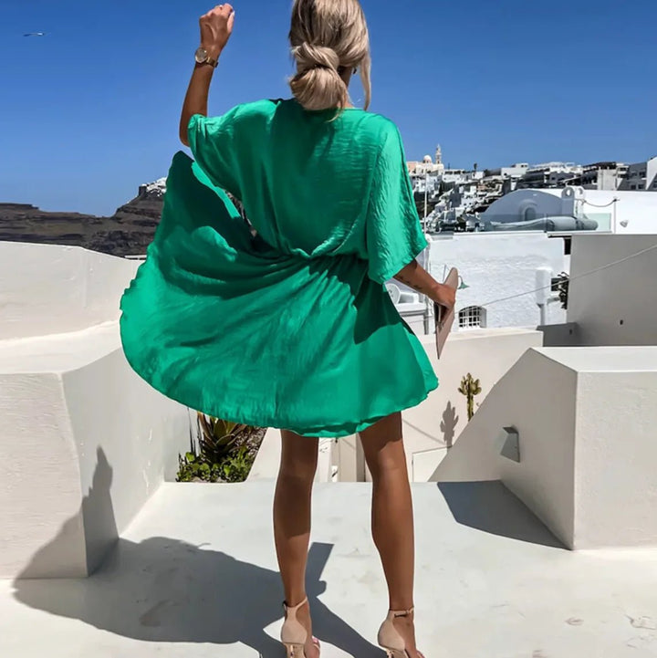 Camille | Elegant V - Neck Wrap Mini Dress - Emma's Dresses