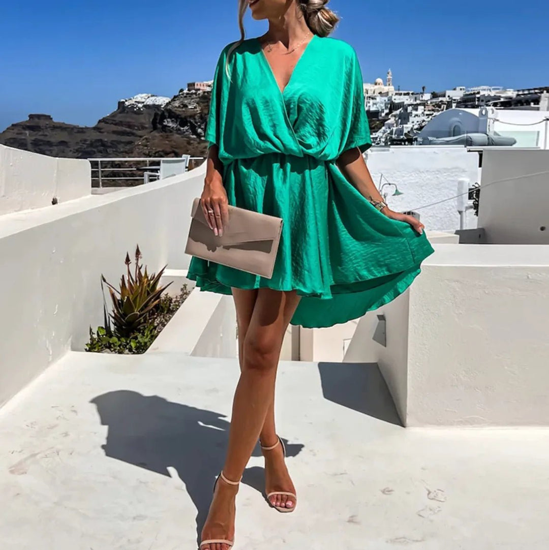 Camille | Elegant V - Neck Wrap Mini Dress - Emma's Dresses