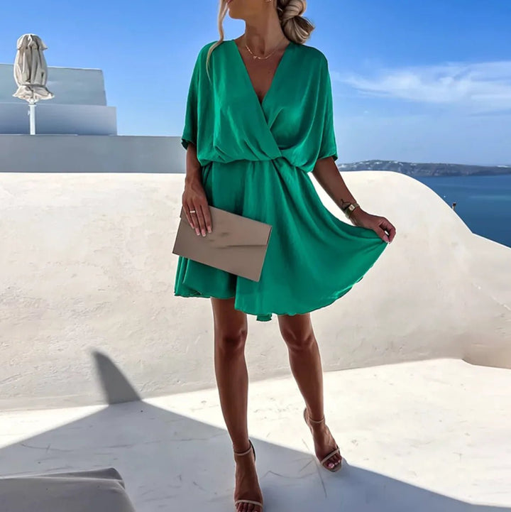 Camille | Elegant V - Neck Wrap Mini Dress - Emma's Dresses