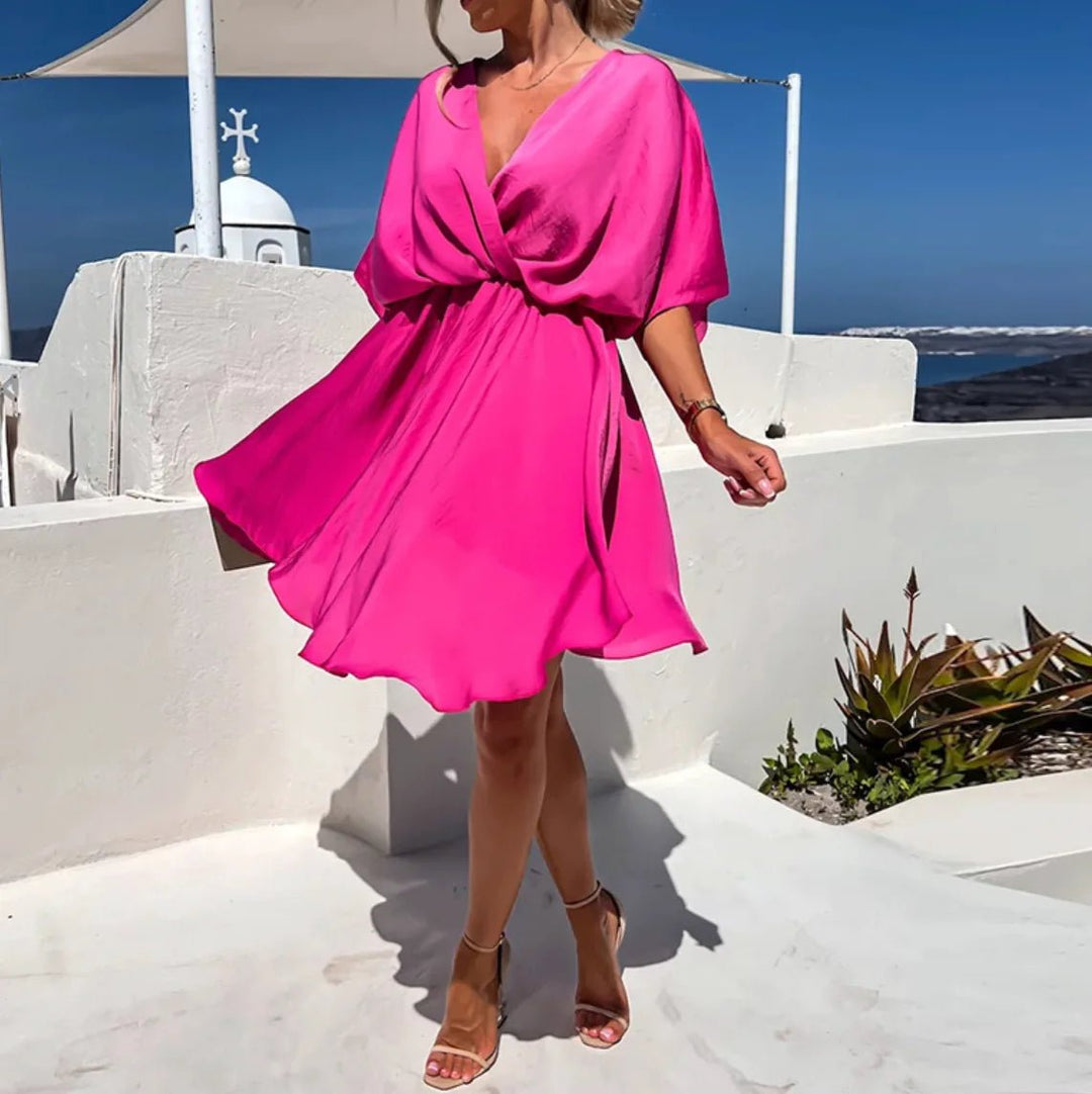 Camille | Elegant V - Neck Wrap Mini Dress - Emma's Dresses