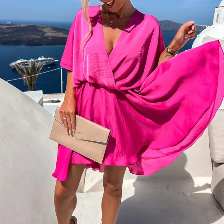 Camille | Elegant V - Neck Wrap Mini Dress - Emma's Dresses