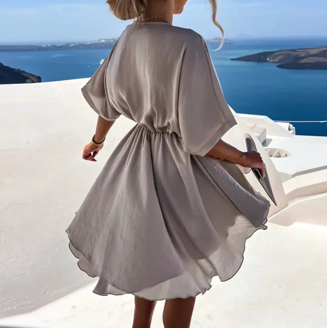 Camille | Elegant V - Neck Wrap Mini Dress - Emma's Dresses