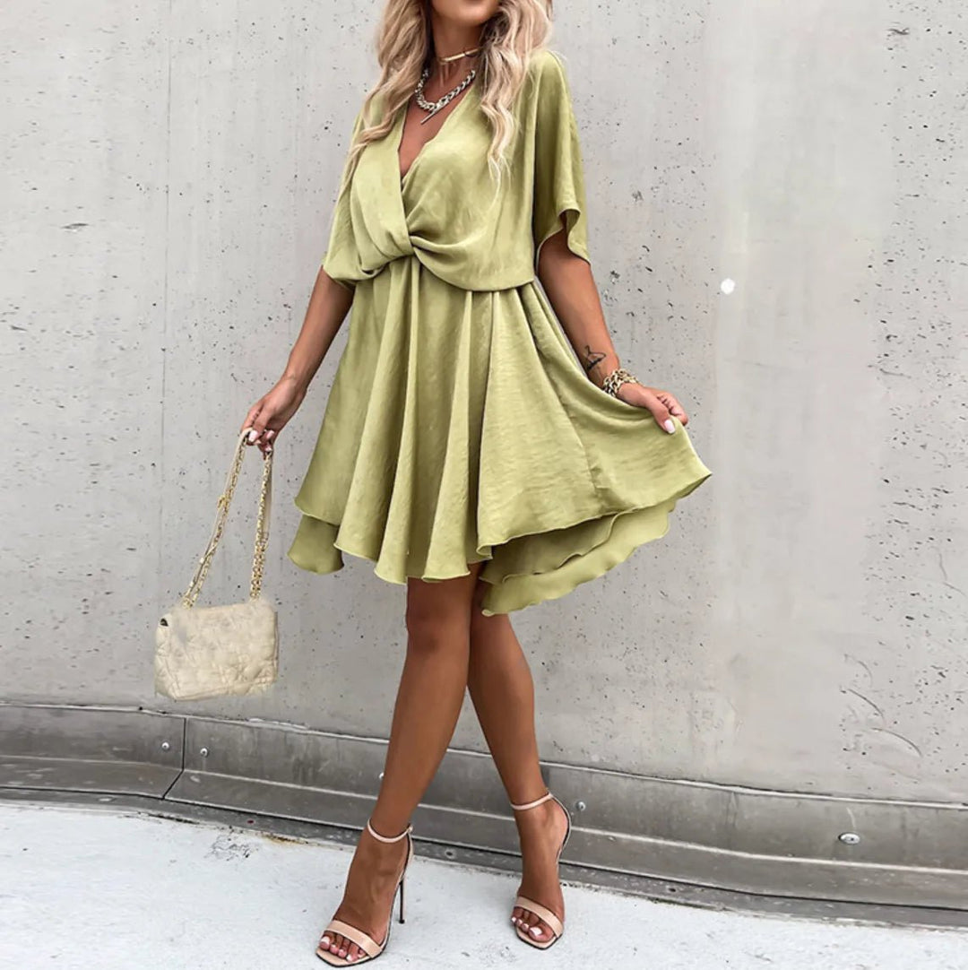 Camille | Elegant V - Neck Wrap Mini Dress - Emma's Dresses