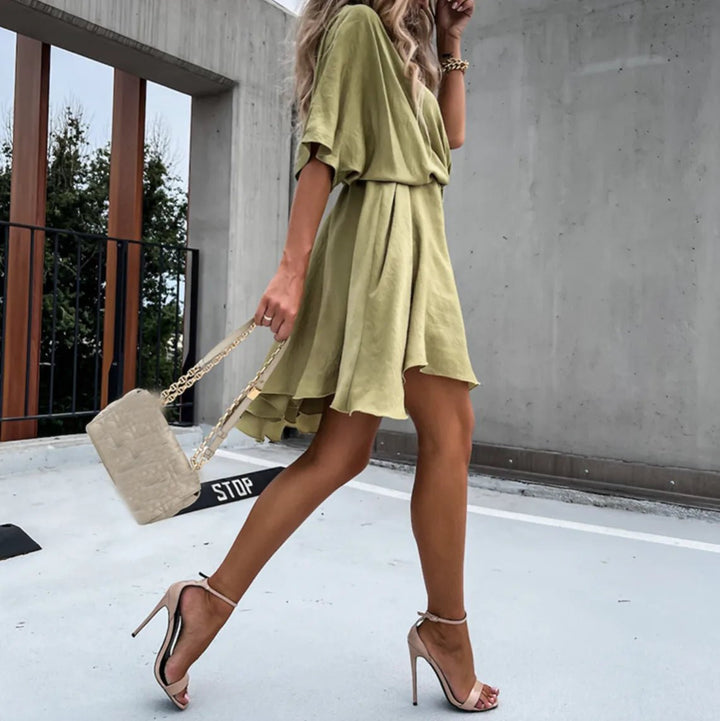 Camille | Elegant V - Neck Wrap Mini Dress - Emma's Dresses