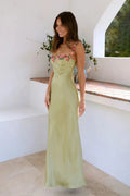 Hazel | Elegant Floral Embroidered Satin Maxi Dress