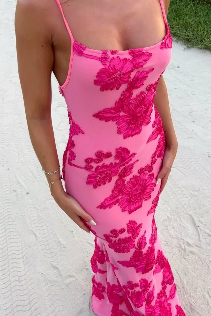 Lucy | Elegant Floral Embroidered Maxi Dress With Tie Straps - Emma's Dresses
