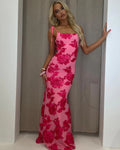 Lucy | Elegant Floral Embroidered Maxi Dress With Tie Straps