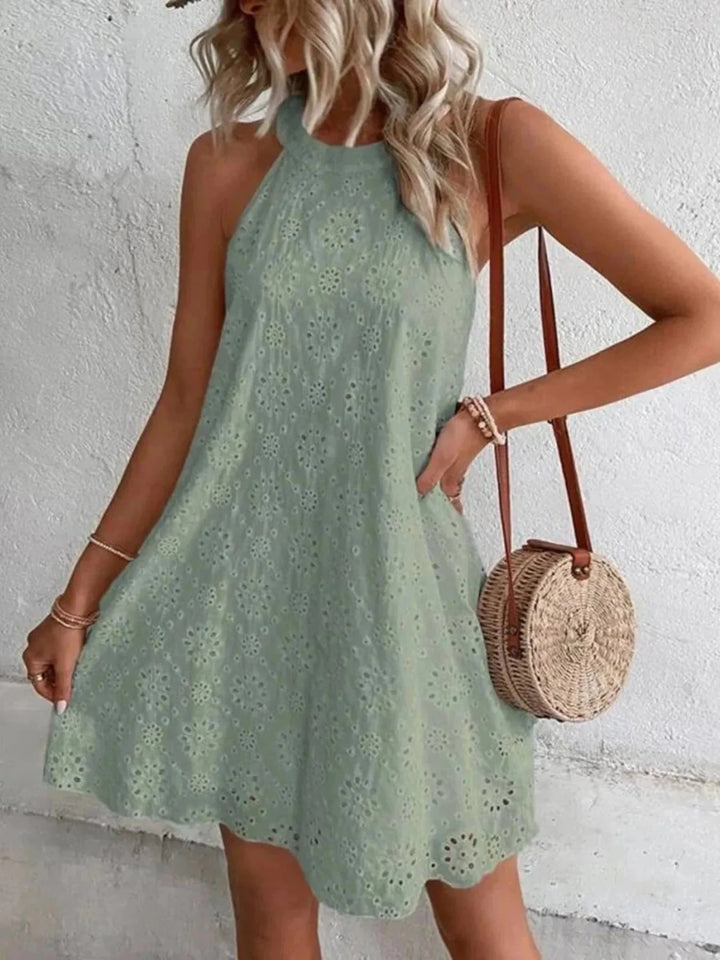 Isabella | Stylish Eyelet Halter Boho Dress with Scalloped Hem - Emma's Dresses
