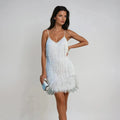Clara | Elegant White Feather Mini Dress with V-Neck