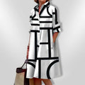 Chloe | Chic Geometric Print Button-Up Midi Dress