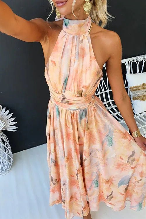 Margot | Elegant Halter Backless Floral Wedding Guest Dress Summer – view 3