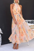 Margot | Elegant Halter Backless Floral Wedding Guest Dress Summer