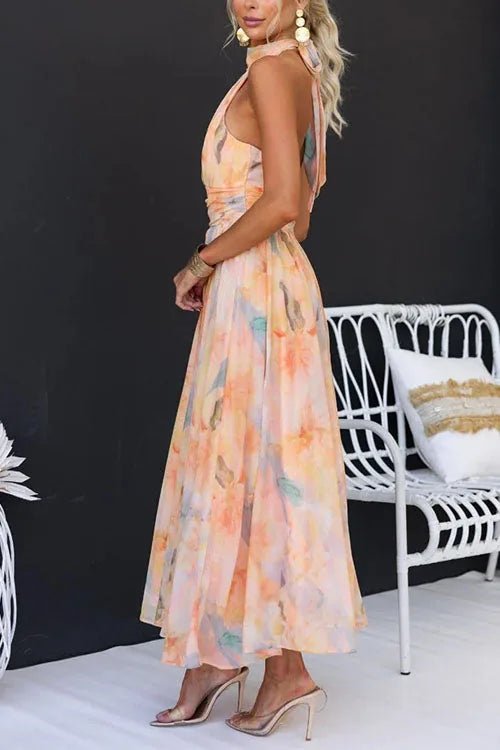 Margot | Elegant Halter Backless Floral Wedding Guest Dress Summer – view 5