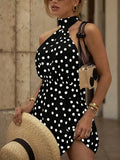 Margaret | Chic Halter Backless Polka Dot Dress
