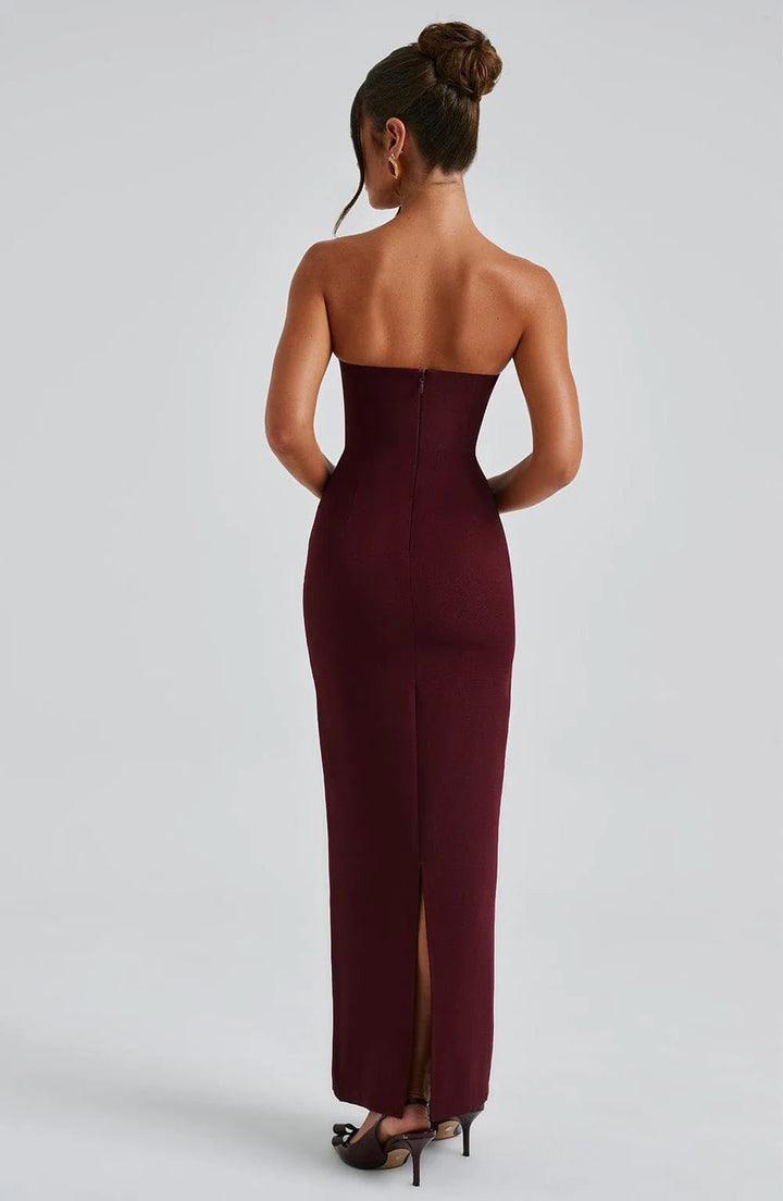 Daphne | Elegant Halter Neck Maxi Dress with Mesh Sleeves - Emma's Dresses