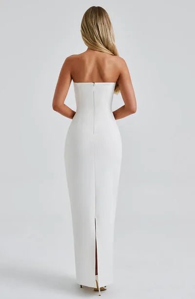 Daphne | Elegant Halter Neck Maxi Dress with Mesh Sleeves - Emma's Dresses