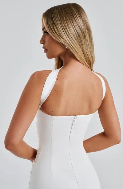 Daphne | Elegant Halter Neck Maxi Dress with Mesh Sleeves - Emma's Dresses