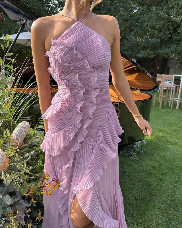 Emma | Elegant Halter Ruffle Maxi Dress - Emma's Dresses