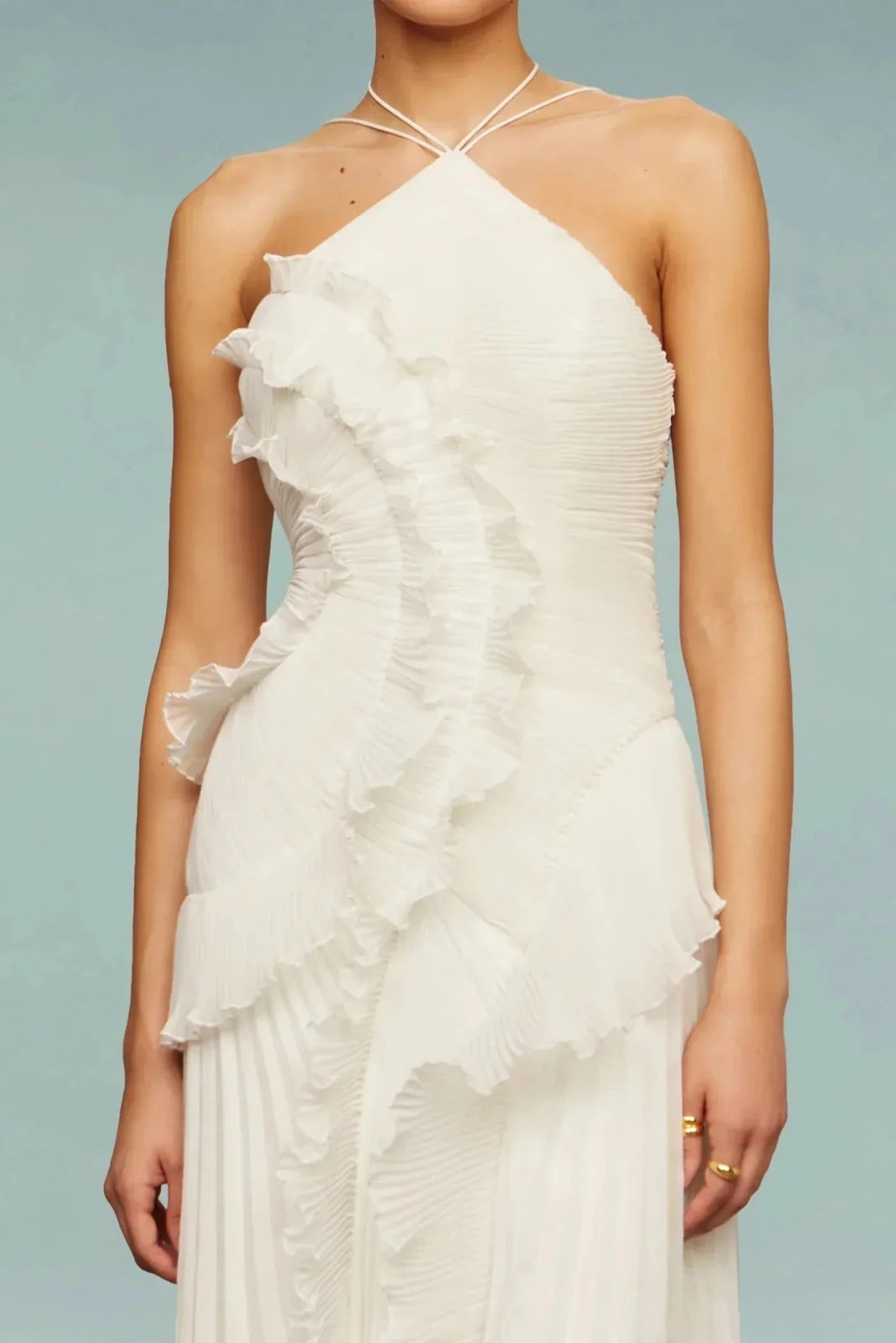Emma | Elegant Halter Ruffle Maxi Dress - Emma's Dresses