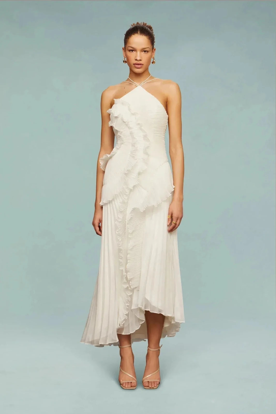 Emma | Elegant Halter Ruffle Maxi Dress - Emma's Dresses