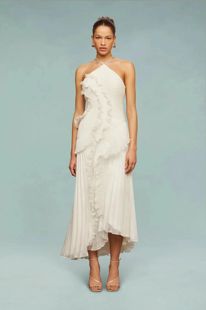 Sienna | Elegant Halter Ruffle Wedding Guest Dress – view 5