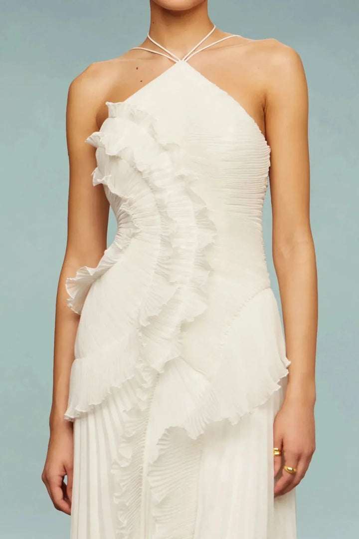 Coralie | Elegant Halter Ruffle Wedding Guest Dress Summer – view 6