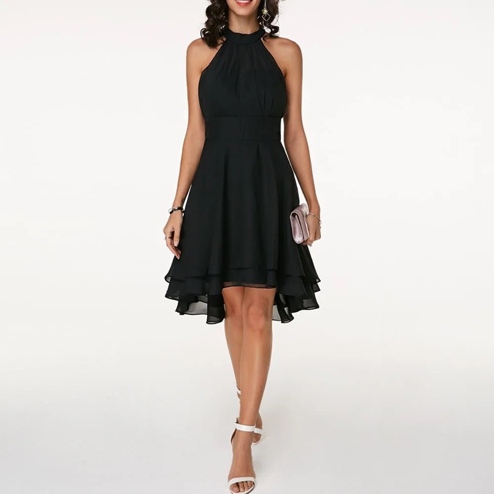 Chloe | Elegant Halter Tiered Midi Dress with Ruffle Hem - Emma's Dresses