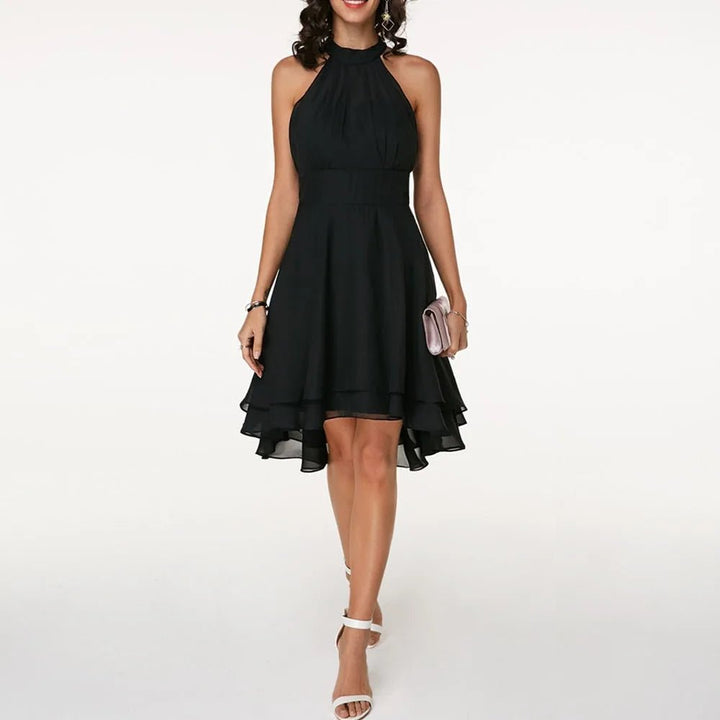 Chloe | Elegant Halter Tiered Midi Dress with Ruffle Hem - Emma's Dresses