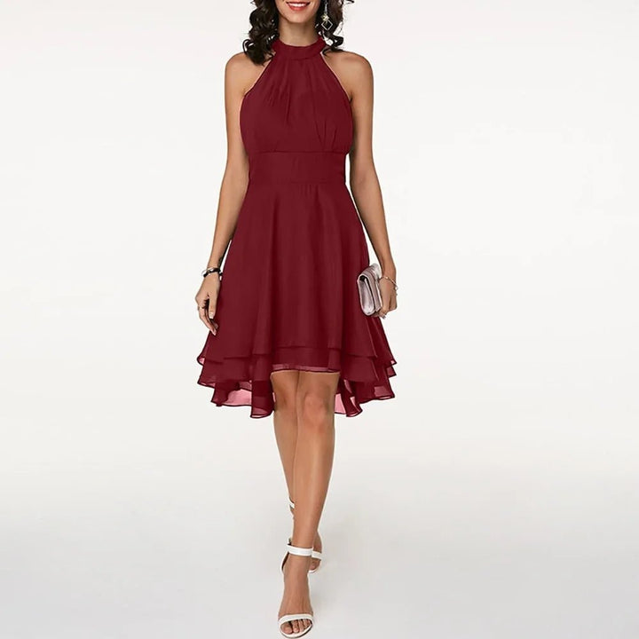 Chloe | Elegant Halter Tiered Midi Dress with Ruffle Hem - Emma's Dresses