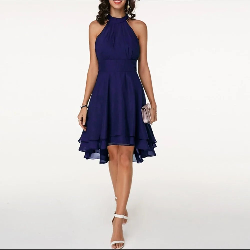Chloe | Elegant Halter Tiered Midi Dress with Ruffle Hem - Emma's Dresses