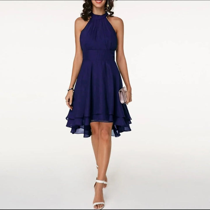 Chloe | Elegant Halter Tiered Midi Dress with Ruffle Hem - Emma's Dresses
