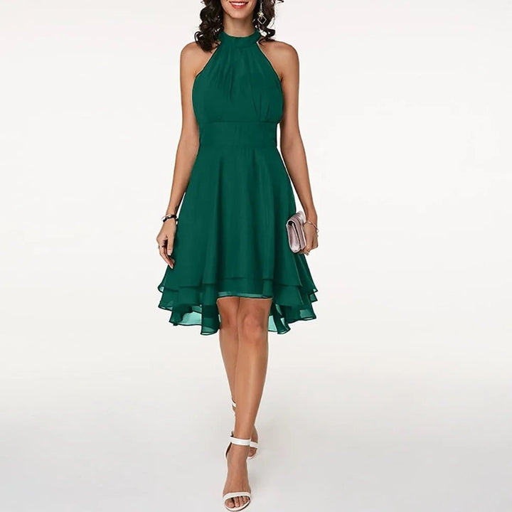 Chloe | Elegant Halter Tiered Midi Dress with Ruffle Hem - Emma's Dresses